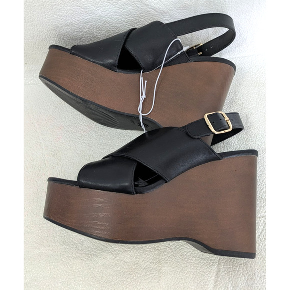 Women's Naomi Platform Wedge Heels Black 6 Open Toe Sandals - Picture 4 of 12